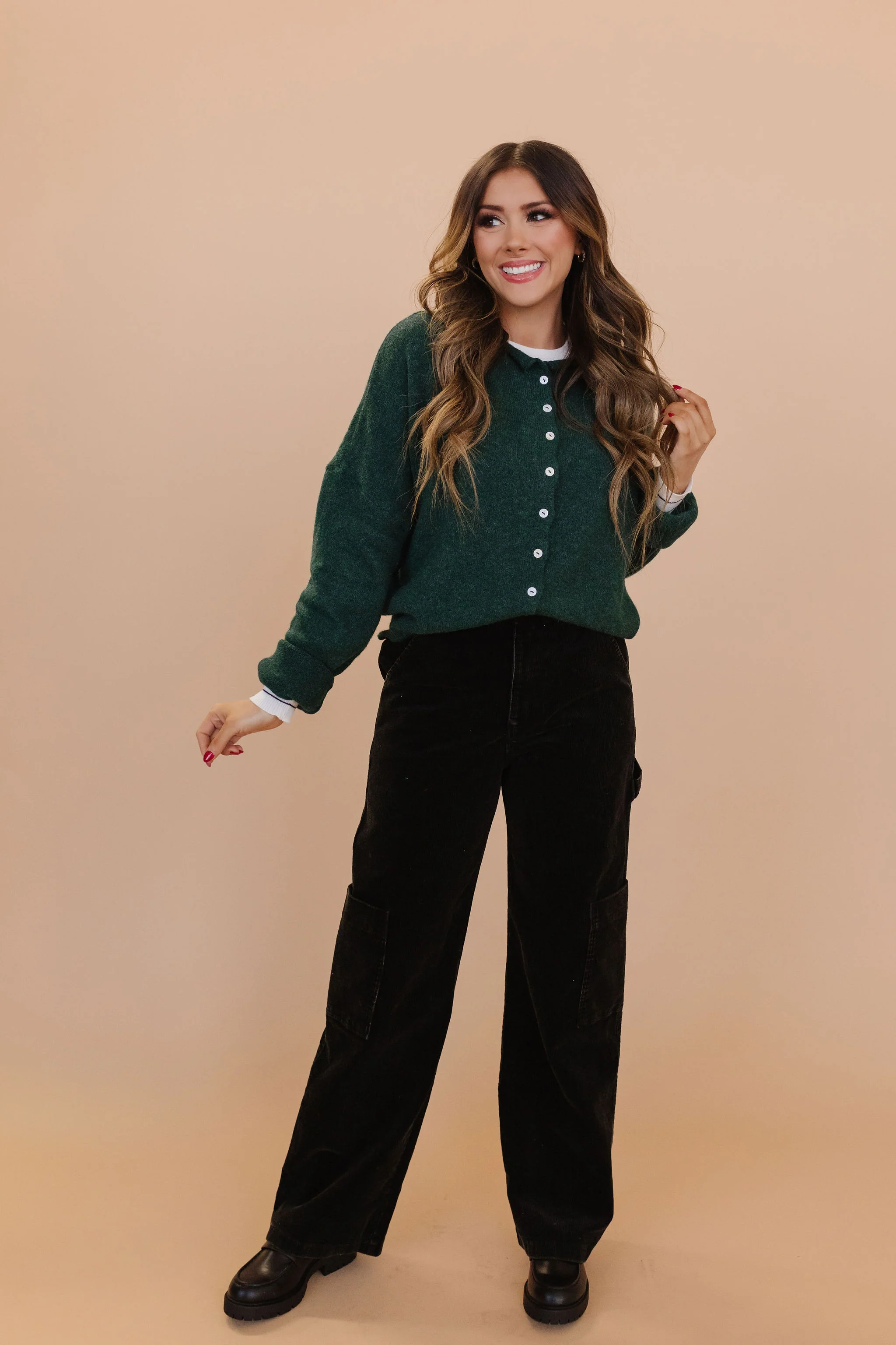 THE WANETA WASHED WIDE LEG CORDUROY CARGO PANTS IN BLACK - Image 3
