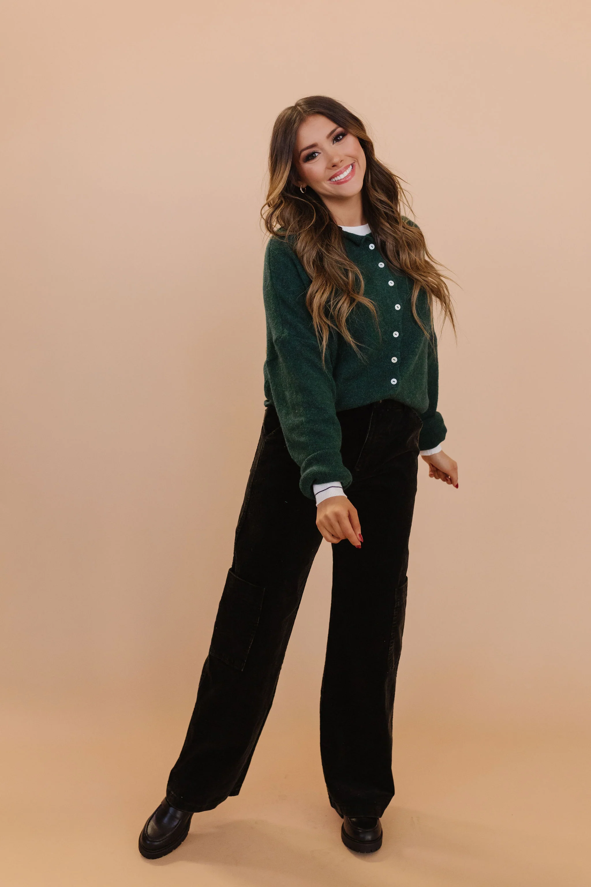 THE WANETA WASHED WIDE LEG CORDUROY CARGO PANTS IN BLACK - Image 5