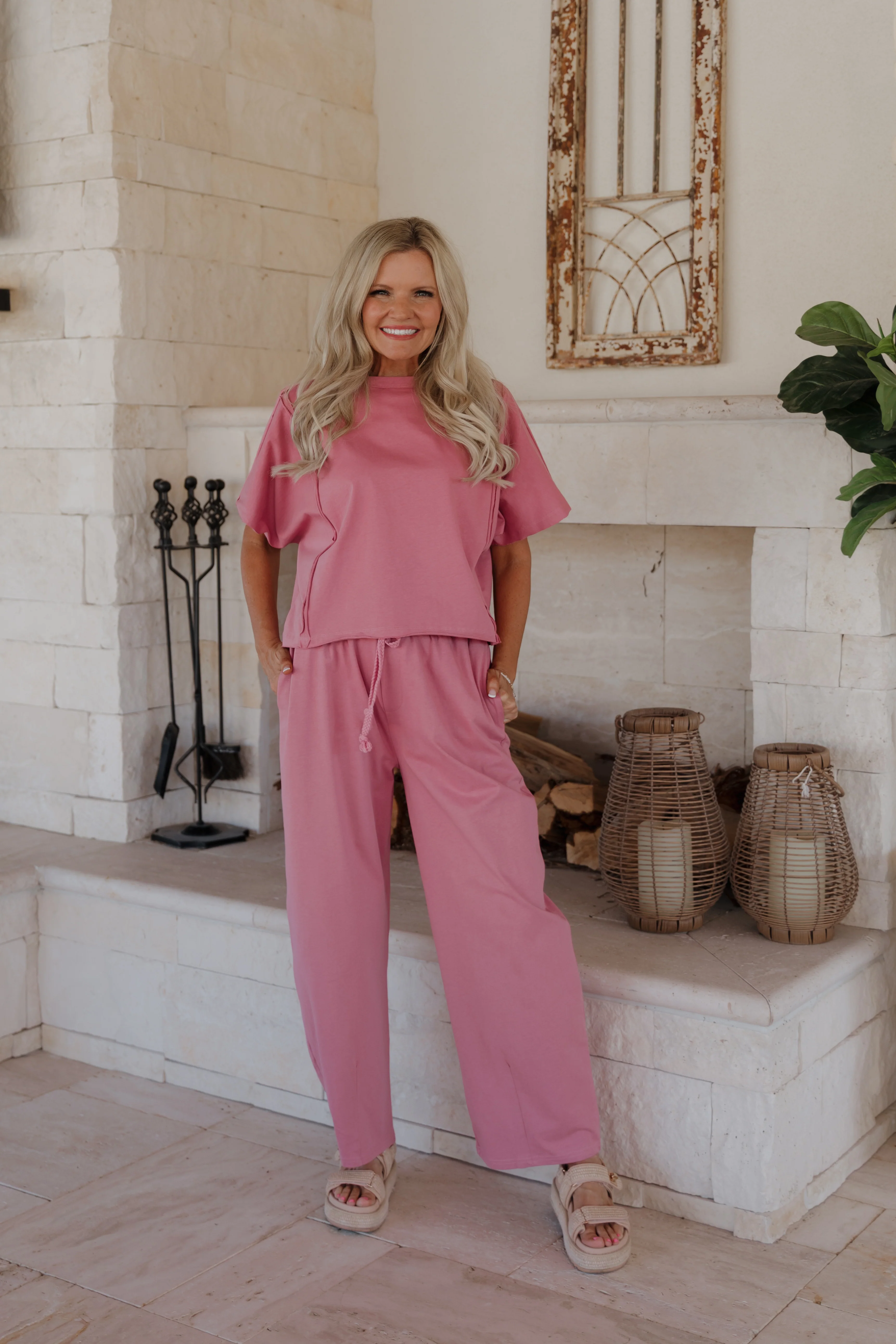 THE WILLOW DRAWSTRING PANTS IN ROSE PINK - Image 3
